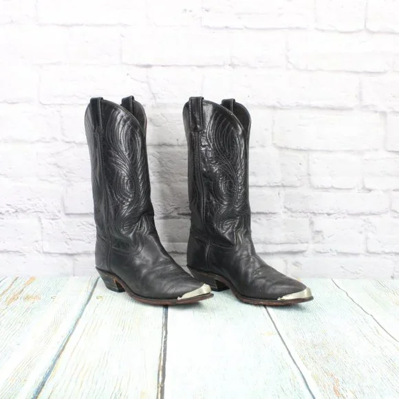 Code West Black Leather Mid Calf Cowboy Western Boot Size 7.5 M - Picture 3 of 9